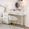 FONTOI Velvet Makeup Table with 5 Drawers & Padded Chair, Dressing Table with Left/Right Adjustable Storage for Bedroom, Beige, 15.7"*30.51"*55.1" - 2 of 4