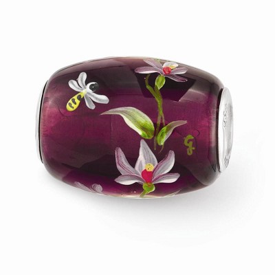Black Bow Jewelry Fenton Purple Magnolias Glass & Sterling Silver Bead Charm