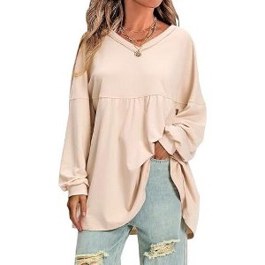 EXLURA EXLURA Womens Spring Long Sleeve Shirts V Neck Casual Maternity Tops Loose Babydoll Pullover Dressy Tunic Blouse Outfits 2025 Apricot - 1 of 4