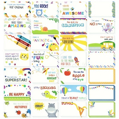 Infinite Curiosity 60-Pack Motivational Lunch Box Notes for Kids, Single-Sided Inspirational Cards in 30 Designs, 2x3.5 in