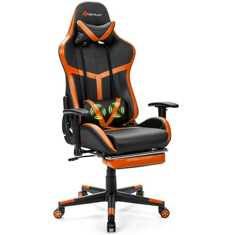Costway Massage Gaming Chair Reclining Racing Chair with Lumbar Support &Footrest Orange, 1 of 11
