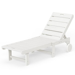 Patio Chaise Lounge Chair Outdoor, HDPS Material, Outdoor Pool Lounge Chairs with 5-Position Backrest, with Wheels for Outside, Poolside, Beach - 1 of 4
