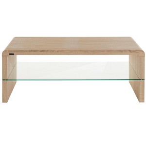 Ren Home Maja Rounded Coffee Table with Glass Shelf, Oak - 1 of 4