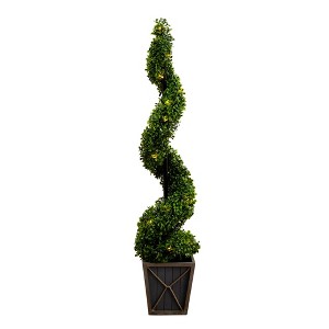 Nearly Natural 45-in UV Resistant Artificial Boxwood Spiral Topiary Tree with LED Lights in Decorative Planter (Indoor/Outdoor) - 1 of 4