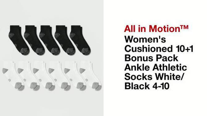 Women&#39;s Cushioned 10+1 Bonus Pack Ankle Athletic Socks - All In Motion&#8482; White/Black 4-10, 2 of 5, play video