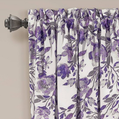 Purple and Gray Floral Blackout Polyester Window Panels
