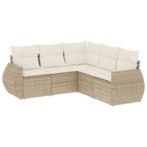 vidaXL Patio Sofa Set with Cushions Outdoor Conversation Furniture Poly Rattan - Beige and Cream Without Table - 1 of 4