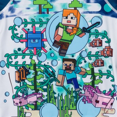 Minecraft Alex Steve Big Boys Rash Guard and Swim Trunks Outfit Set Blue 8 — фото 7