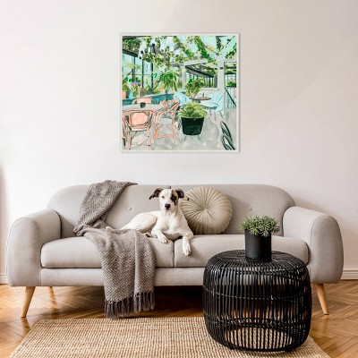 Little Green Cafe I White Framed Canvas Wall Art Print