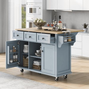 MAYEERTY Kitchen Island on 5 Wheels with Storage Cabinet and 3 Drawers for Dinning Room,White - 1 of 4
