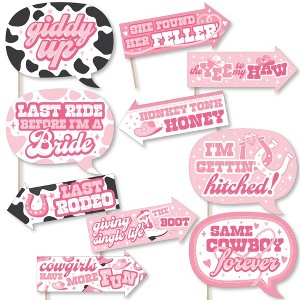 Big Dot of Happiness Funny Last Rodeo - Pink Cowgirl Bachelorette Party Photo Booth Props Kit - 10 Piece - 1 of 4