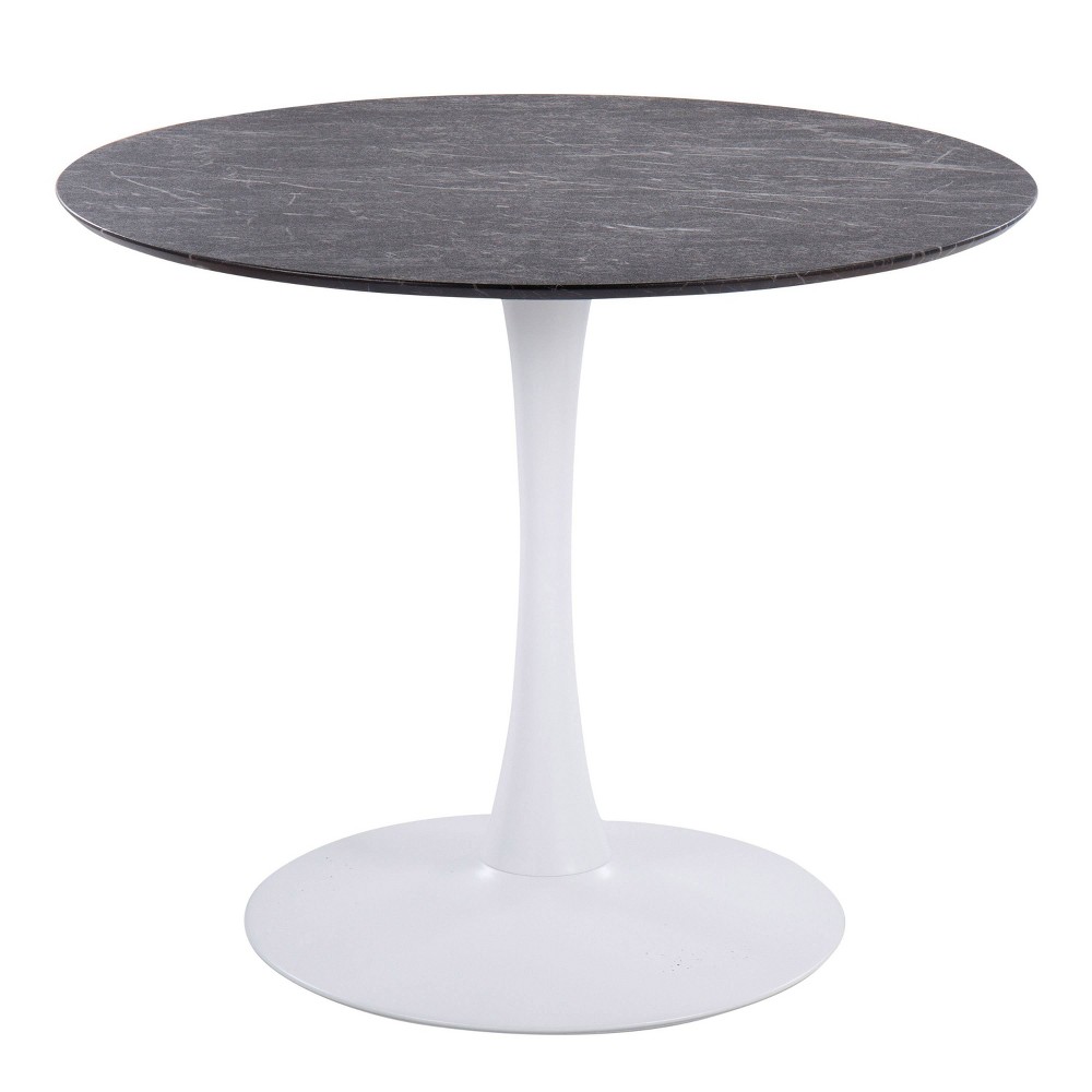 Photos - Dining Table 36" Pebble Mod Round  White/Black Marble Veneer - LumiSource