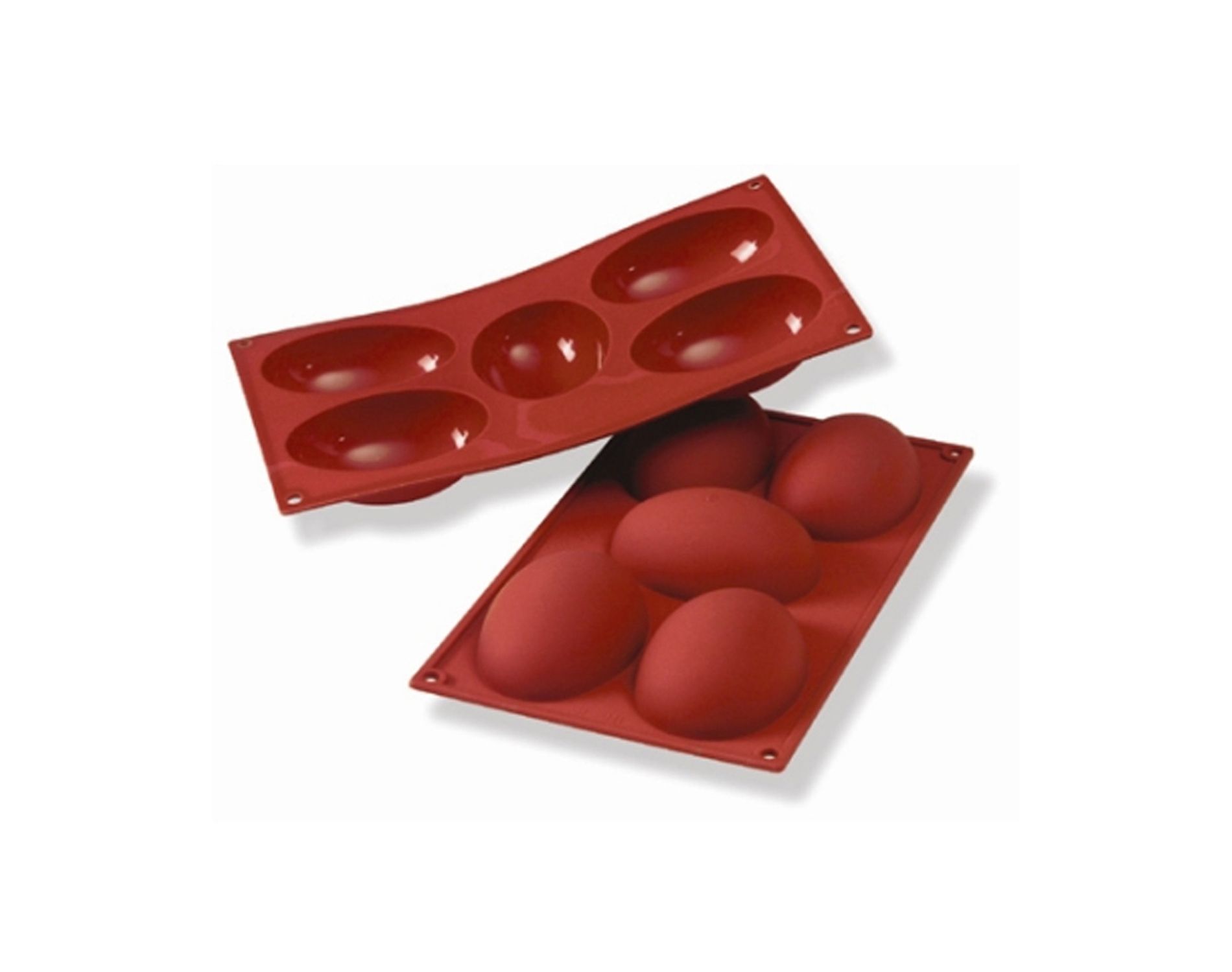 Silikomart Silicone Bakeware Half Egg 4.4 Oz, 4.01" x 2.87" x 1.42" High, 5 Cavities