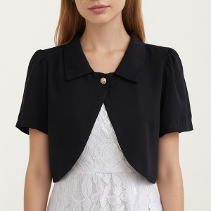 Anna-Kaci Women's Short Sleeve Cropped Bolero Jacket with Single Button Front and Peter Pan Collar - 1 of 4