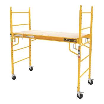 MetalTech 6 Foot High Portable Adjustable Platform Jobsite Series Baker Mobile Scaffolding Ladder with Locking Wheels