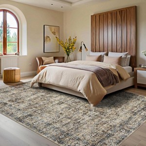 Vintage Washable Area Rug with Non-Shedding, Foldable Floral Print Rug with Non-Slip & Stain Resistant for Living Room, Bedroom - 1 of 4