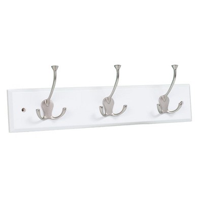 BirdRock Home Tri Hook Coat Rack - 3 Hooks - Wall Mount Hat Rack - White Finish - Satin Nickel Hooks