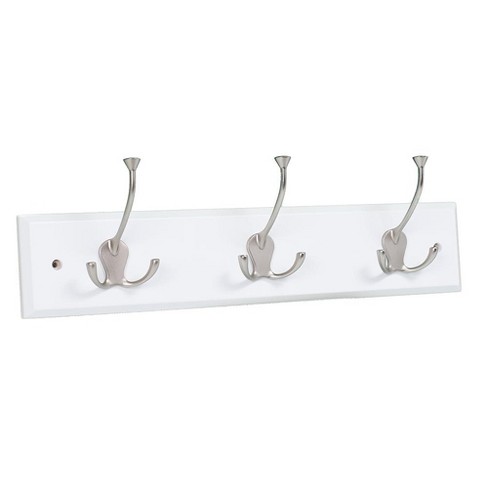 Birdrock Home Tri Hook Coat Rack - 3 Hooks - Wall Mount Hat Rack - White  Finish - Satin Nickel Hooks : Target