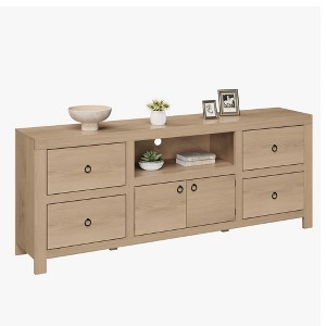 Farmhouse TV Stand for 75/80 Inch TVs, Long Entertainment Center with 6 Storage Drawer & Soundbar Shelf - 1 of 4