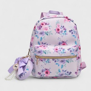 A Little Obsessed Girl's Floral Garden Party Backpack Set with Matching Coin Purse & Pearl Keychain – Cute Mini Backpack for Kids - 1 of 4