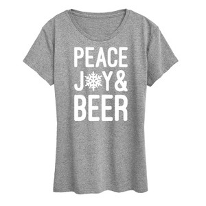 Women's - Instant Message - Christmas Peace Joy And Beer Short Sleeve Graphic T-Shirt - 1 of 4