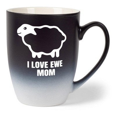 Elanze Designs Mother's Day Appreciation Coffee Cup Mug 12 Ounce Ceramic With Ombre Gradient Sheep Love Ewe Mom Black and White
