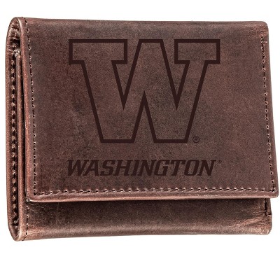 Evergreen NCAA Washington Huskies Brown Leather Trifold Wallet Officially Licensed with Gift Box