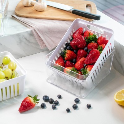 OU Fridge Organizer Bins with Drain Basket & Vented Lid, Clear Stackable Refrigerator Storage Container, Produce Kitchen Storage Bin, BPA Free, 4 Pack — фото 3
