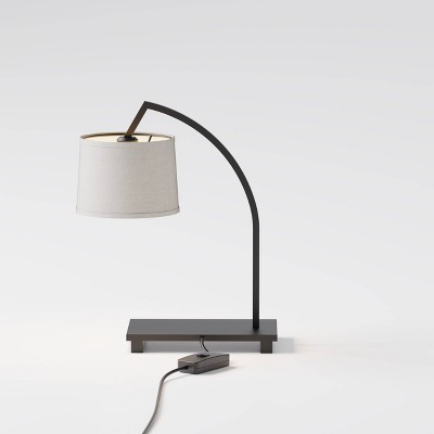 Infibrite 25" Contemporary Arch Table Lamp with Fabric Shade E26 Bulb Compatible: Modern Desk Lighting, Linen Cone Shade, ETL Listed