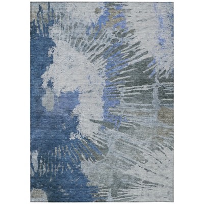 Denim Blue And Navy Blue Abstract Washable Indoor Outdoor Area Rug