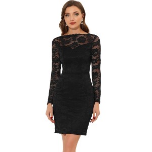 Allegra K Women's Elegant Lace Boat Neck Cocktail Bodycon Pencil Dress - 1 of 4