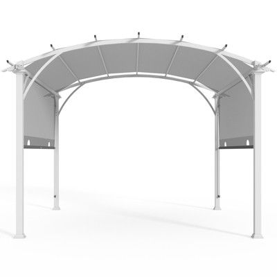 EAGLE PEAK 11.4'x11.4' Outdoor Pergola with Wood Looking Steel Frame, Retractable Textilene Sun Shade Top, Gray