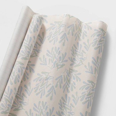 20 sq ft Blue Holly Berries Gift Wrap Cream - Wondershop™