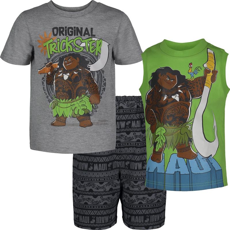Disney Moana Maui French Terry Shorts Tank Top and T-Shirt 3 Piece Outfit Set Toddler, 1 of 10