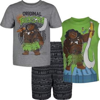 Disney Moana Maui French Terry Shorts Tank Top and T-Shirt 3 Piece Outfit Set Toddler