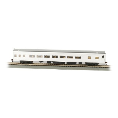 Bachmann Trains HO Scale Painted Unlettered Aluminum Coach Car with Lighted Interior and Blackened Machined Metal Wheels with E-Z Mate Couplers, White