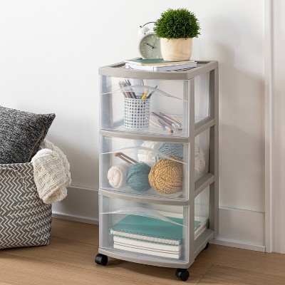 3 Medium Drawer Storage Cart Light Gray - Room Essentials™