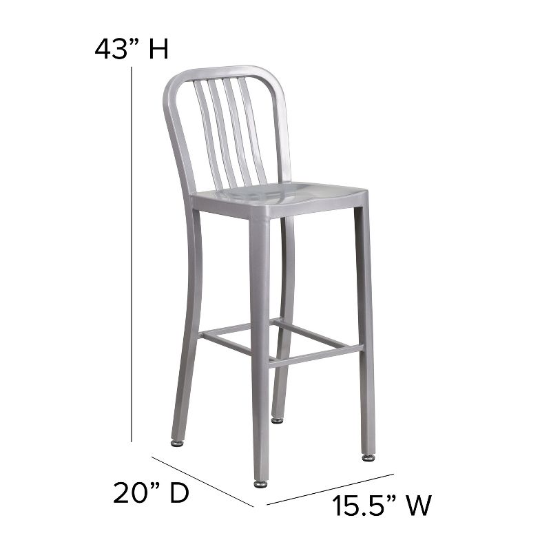 Flash Furniture Commercial Grade 30" High Metal Indoor-Outdoor Barstool with Vertical Slat Back, 4 of 11