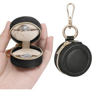 Jewelry Ring Holder Box with Keychain, Small Travel Ring Earring Stud Necklace Storage Case - 1 of 4