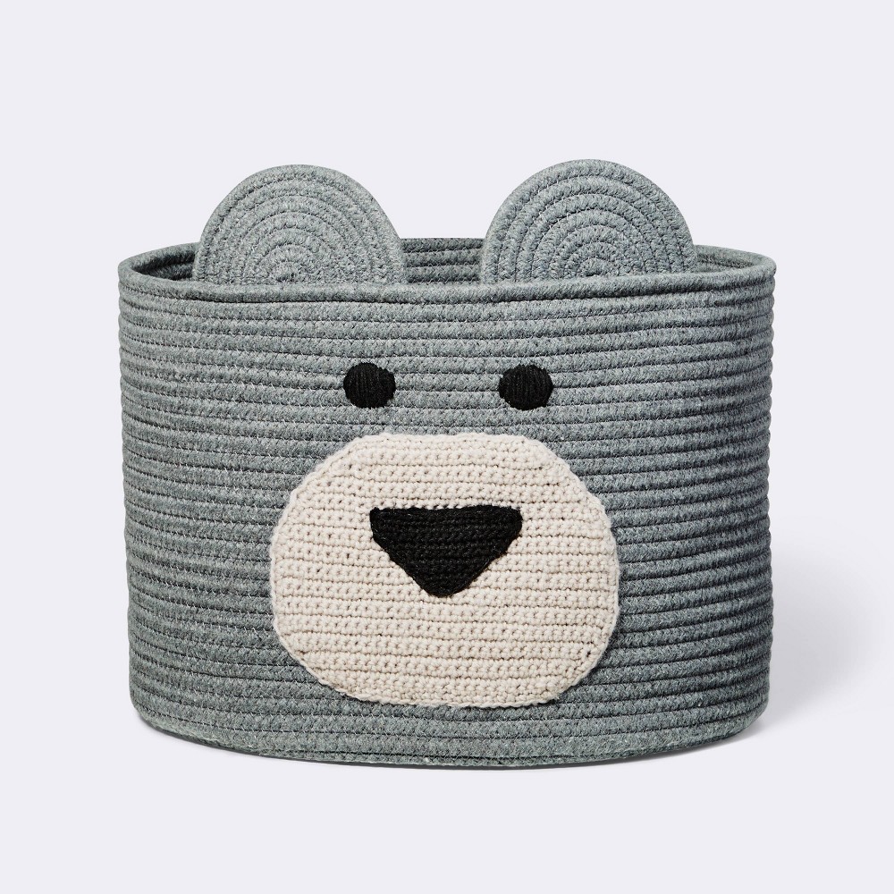 Photos - Other Decoration Decorative Basket - Cloud Island™ XL Coiled Bear Face Gray: Cotton, Round