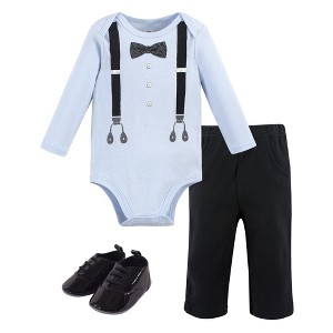 Little Treasure Baby Boy Cotton Bodysuit, Pant and Shoe 3pc Set, Ladies Man - 1 of 1