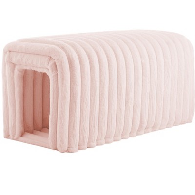 Vynxaria Ottoman Storage Bench - Pink Cat Hideaway for Living Room, Entryway, and Bedroom