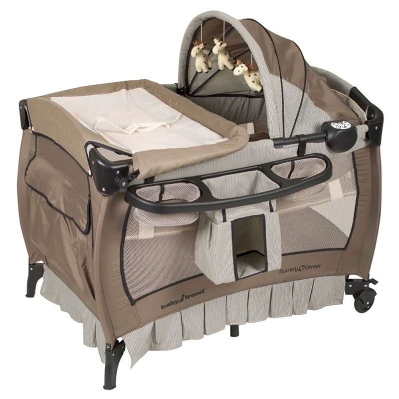 Baby Trend Deluxe Home Nursery Padded Play and Nap Center with Music, Flip Away Changing Table, Full Bassinet, and Travel Bag, Havenwood, 1 of 7