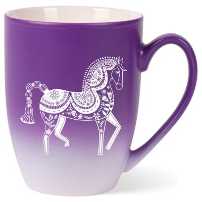 Elanze Designs 12 Ounce Two Toned Ombre Ceramic Tea Coffee Cup Mug Purple White Majestic Floral Horse
