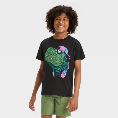 Kid Boy Animal Dinosaur Print Short-sleeve Dark Grey Tee