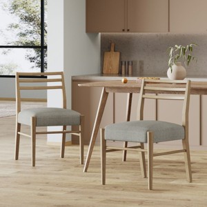 Set of 2 Gray Upholstered Farmhouse Dining Chairs,Ladder Back Solid Wood Frame Side Chairs for Kitchen & Dining Room–The Pop Home - 1 of 4