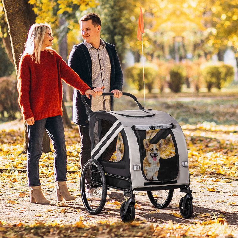 Aosom Dog Bike Trailer 2-in-1 Pet Stroller Cart Bicycle Wagon Cargo Carrier Attachment for Travel with 4 Wheels Reflectors Flag, 2 of 7