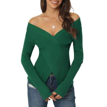 Seta T Women's V Neck Wrap Long Sleeve Criss Cross Casual Pullover Sweater