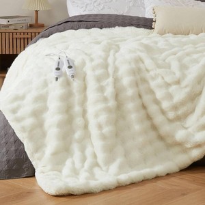 GustoWave Faux Fur Soft Bubble Electric Heating Blanket, Beige for Best Gift - 1 of 4