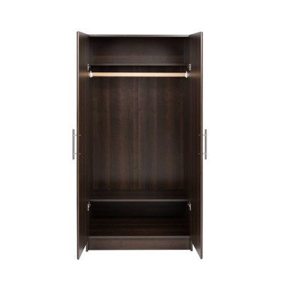 Elite 32" Espresso Wardrobe Cabinet with Hanging Rod and Shelves